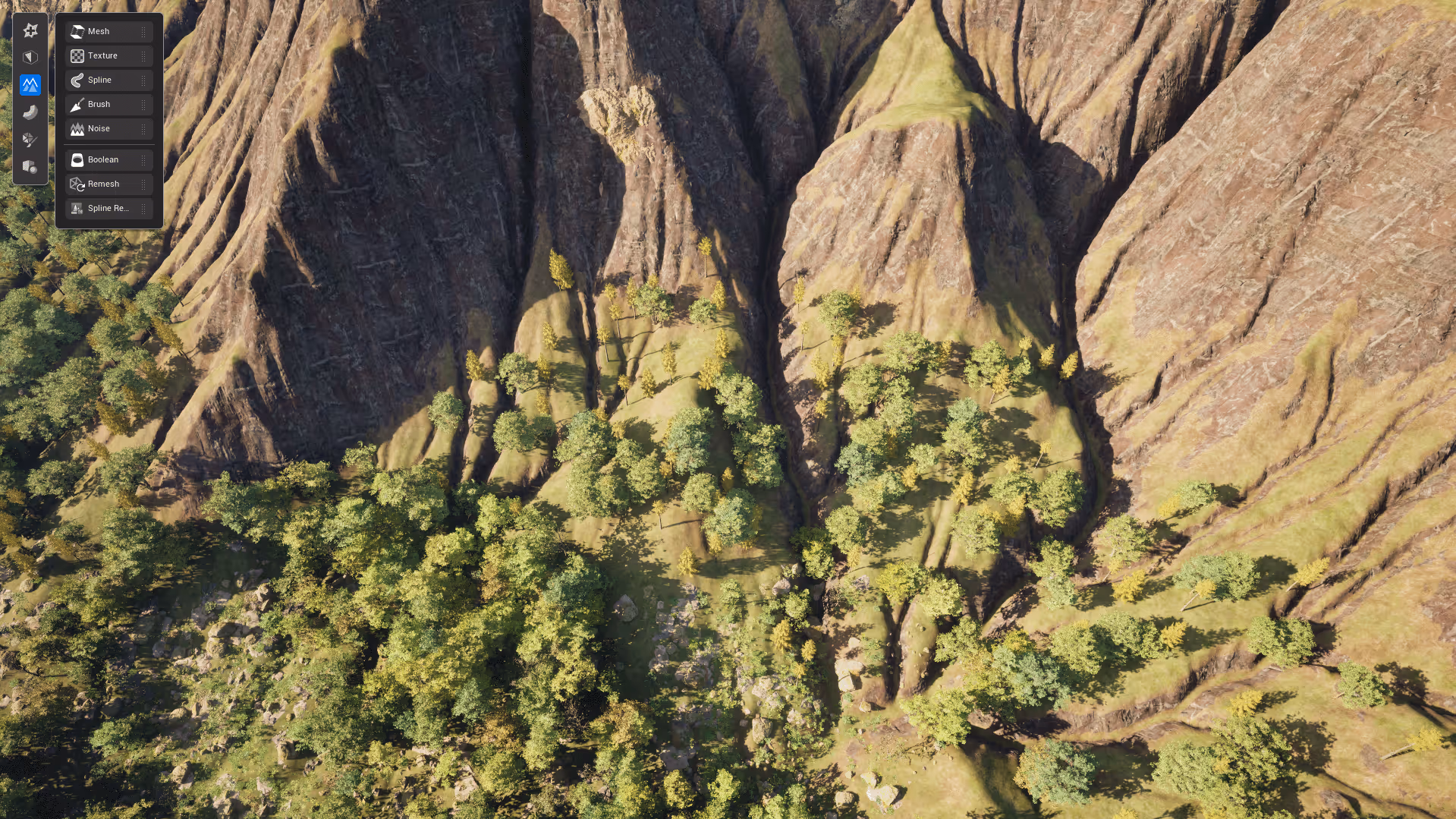 Automatic material layers across terrain slopes.